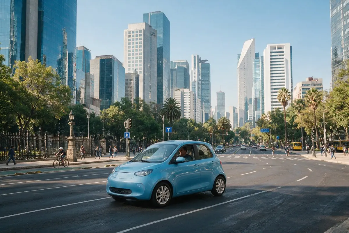 Auto eléctrico azul en Paseo de la Reforma